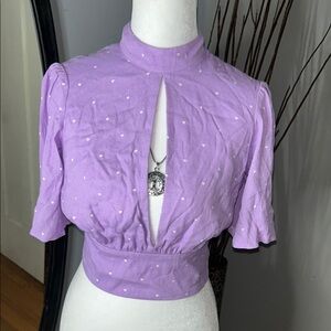AFRM Purple Puff Sleeve Blouse with Cut-Out Details